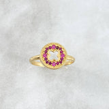 Anillo Sello Cruzado 2.2gr / T6 1/2 / Circones Fucsias Oro Amarillo