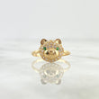 Anillo Cabeza de Oso 2.35gr / T6 1/2 / Circones Blancos-Verdes Oro Amarillo