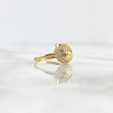 Anillo Cabeza de Oso 2.35gr / T6 1/2 / Circones Blancos-Verdes Oro Amarillo