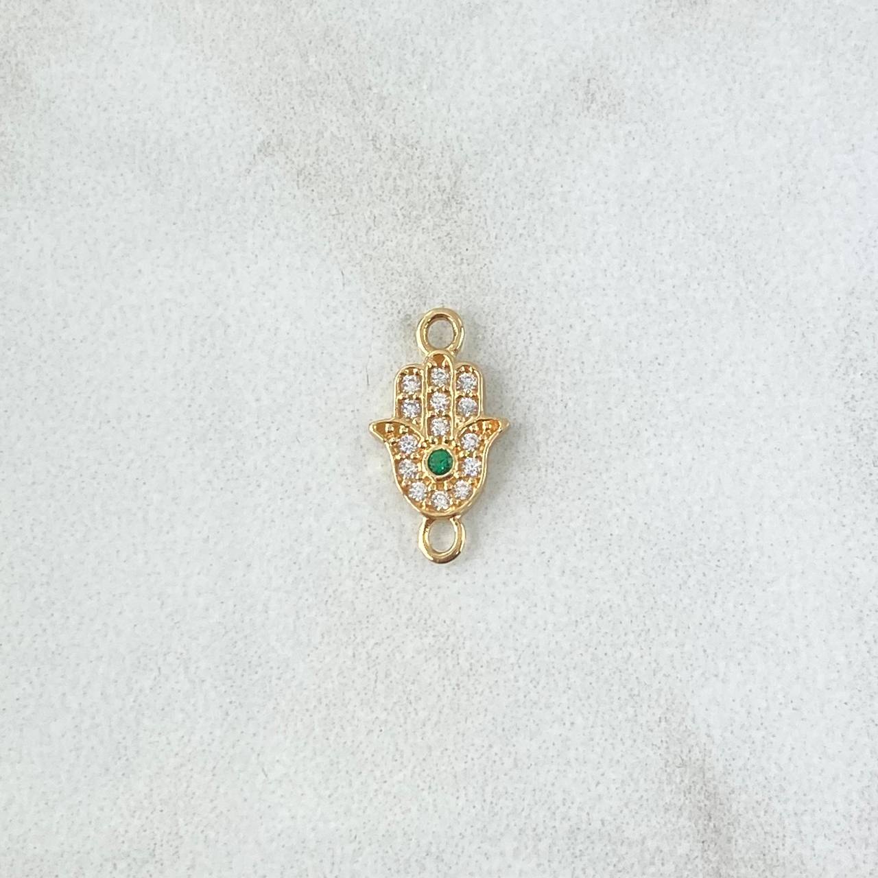 Herraje Mano Hamsa 0.4gr / 1.4cm / Circones Blancos Y Verde Oro Amarillo 18K