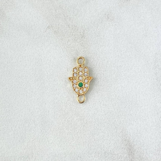 Herraje Mano Hamsa 0.4gr / 1.4cm / Circones Blancos Y Verde Oro Amarillo 18K