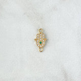 Herraje Mano Hamsa 0.4gr / 1.4cm / Circones Blancos Y Verde Oro Amarillo 18K