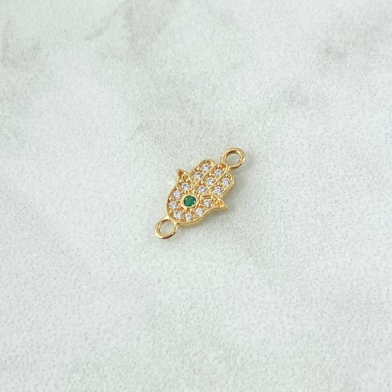 Herraje Mano Hamsa 0.4gr / 1.4cm / Circones Blancos Y Verde Oro Amarillo 18K