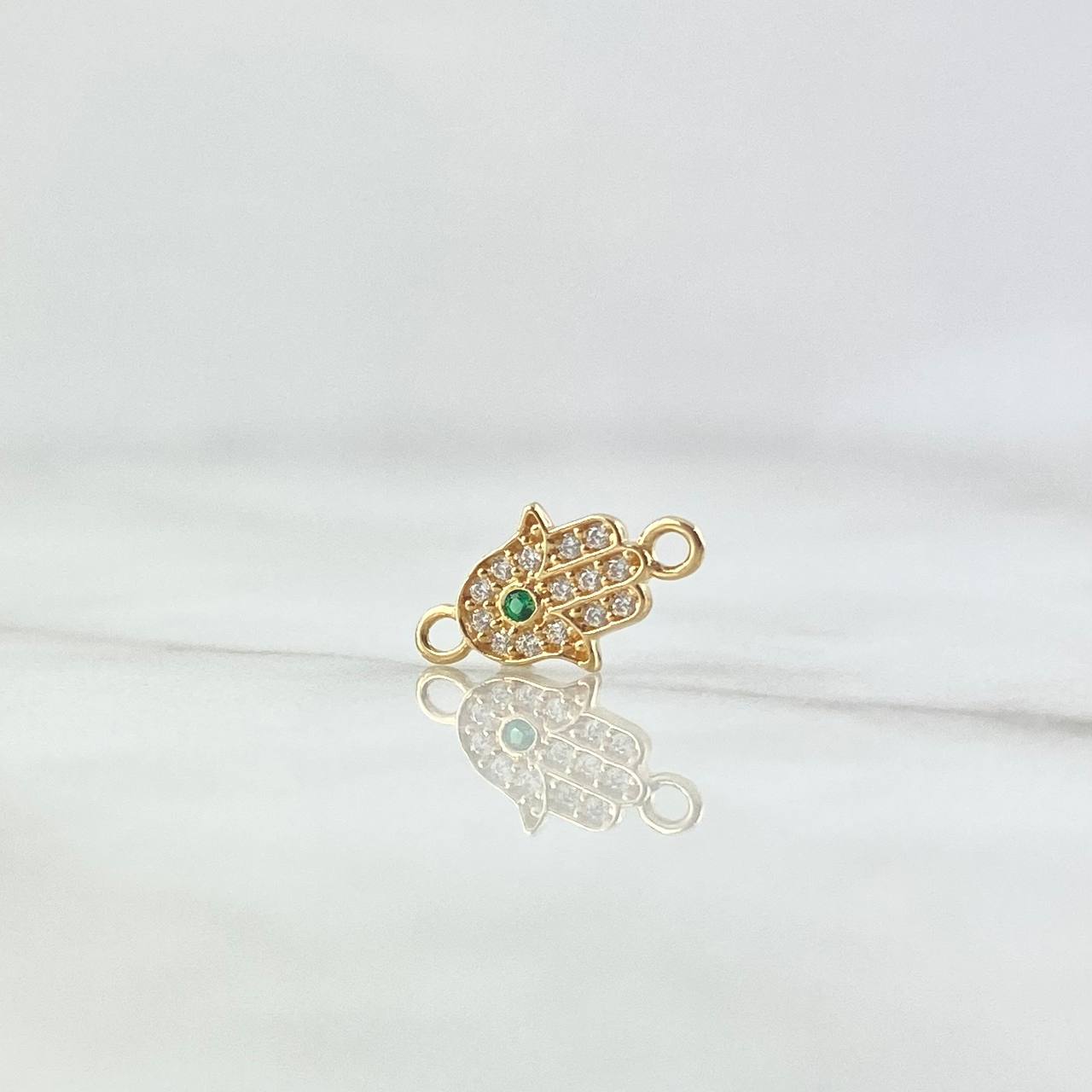 Herraje Mano Hamsa 0.4gr / 1.4cm / Circones Blancos Y Verde Oro Amarillo 18K