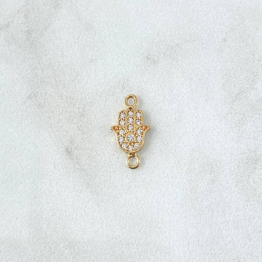 Herraje Mano Hamsa 0.6gr / 1.4cm / Circones Blancos Oro Amarillo 18K