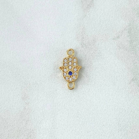 Herraje Mano Hamsa 0.55gr / 1.4cm / Circones Blancos Y Azúl Oro Amarillo 18K *