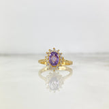 Anillo Solitario Halo Ovalado 3.35gr / T6 1/2 / Circon Lila Blancos Oro Amarillo