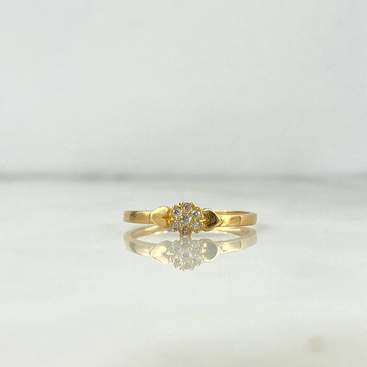 Anillo Solitario Flor Corazones 1.15gr / T6 / Circones Blancos Oro Amarillo ©