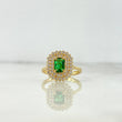 Anillo Solitario Halo Rectangulo 3.45gr / T6 1/2 / Circon Verde Blancos Oro Amarillo ©