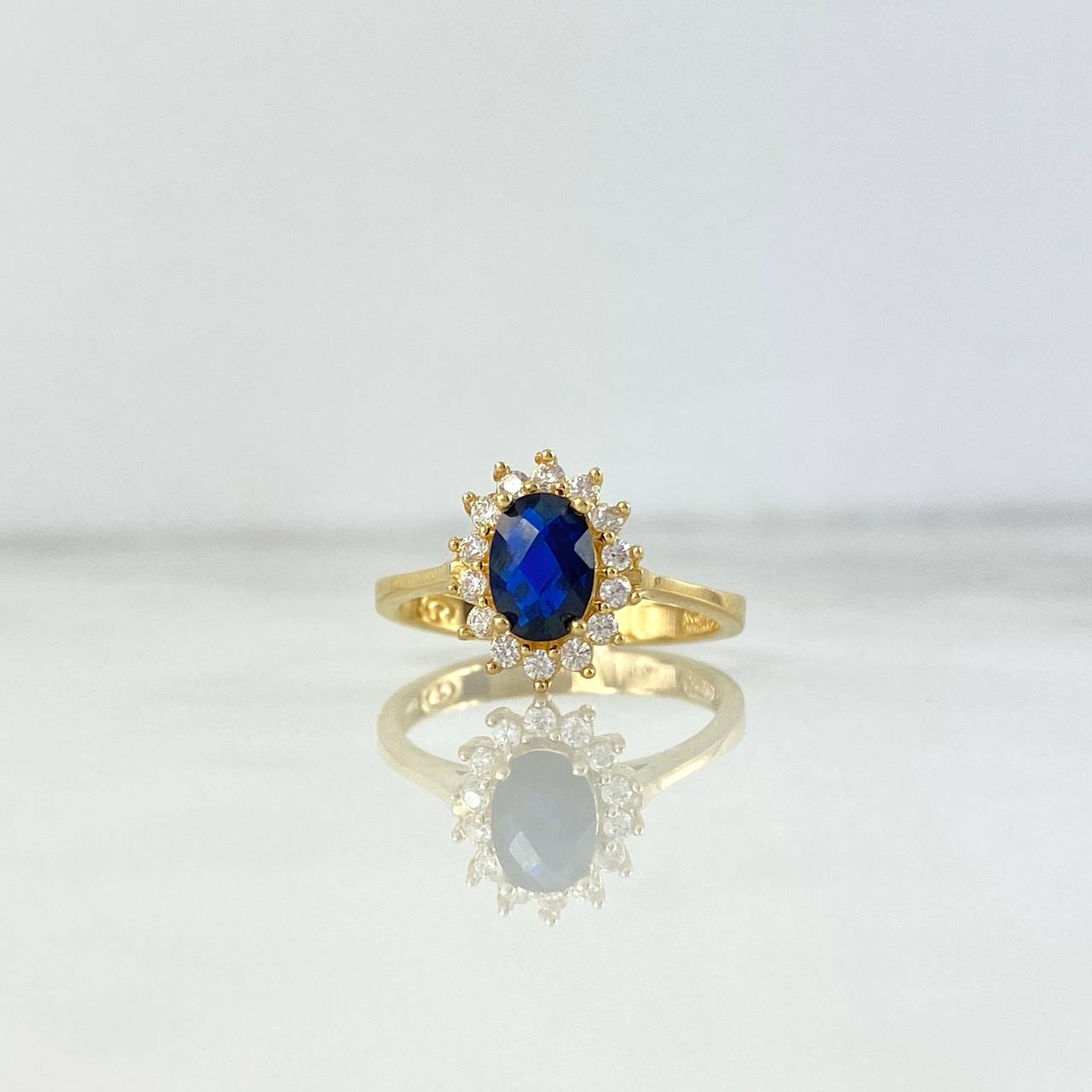 Anillo Solitario Halo Ovalado 3.05gr / T6 1/2 / Circon Azul Blancos Oro Amarillo ©