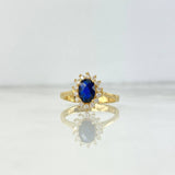 Anillo Solitario Halo Ovalado 3.05gr / T6 1/2 / Circon Azul Blancos Oro Amarillo ©