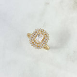 Anillo Solitario Halo Rectangulo 3.5gr / T7 / Circon Blanco Blancos Oro Amarillo *