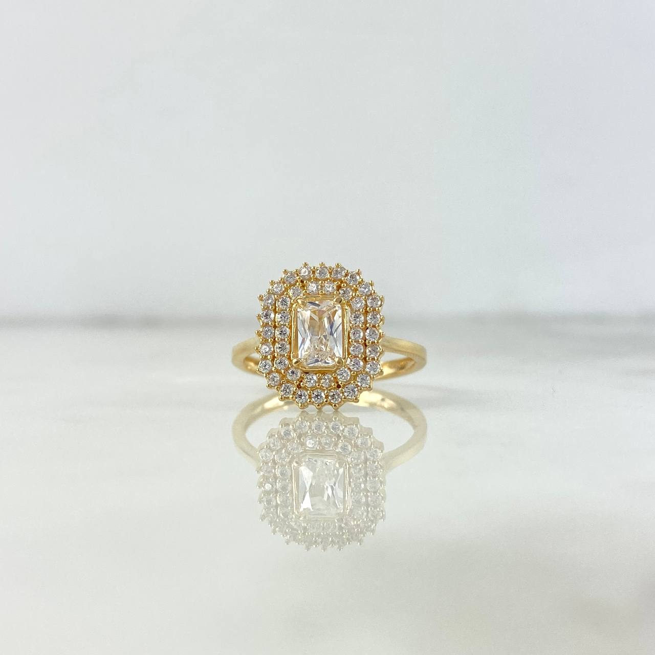 Anillo Solitario Halo Rectangulo 3.5gr / T7 / Circon Blanco Blancos Oro Amarillo *