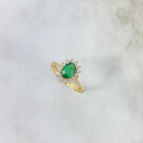 Anillo Solitario Halo Ovalado 3.2gr / T7 1/2 / Circon Verde Blancos Oro Amarillo *