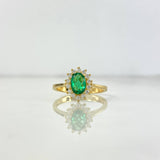 Anillo Solitario Halo Ovalado 3.2gr / T7 1/2 / Circon Verde Blancos Oro Amarillo *