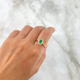 Anillo Solitario Halo Ovalado 3.2gr / T7 1/2 / Circon Verde Blancos Oro Amarillo *