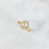 Anillo Solitario Halo Ovalado 3.3gr / T7 / Circon Blanco Blancos Oro Amarillo *