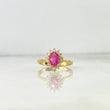 Anillo Solitario Halo Ovalado 3.25gr / T7 1/2 / Circon Fucsia Blancos Oro Amarillo *