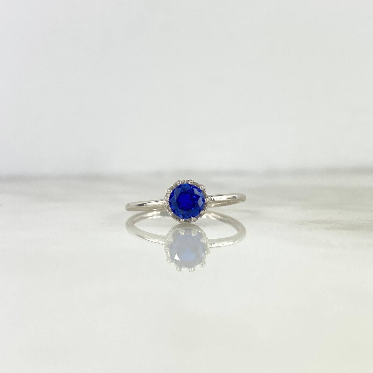 Anillo Solitario Corona 2gr / T7 / Circon Azul Oro Blanco