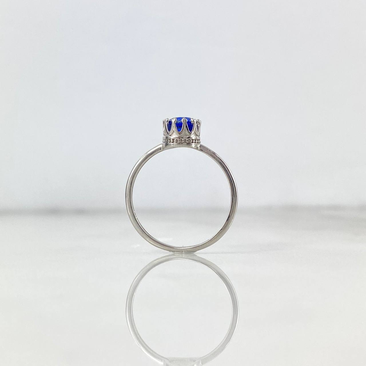 Anillo Solitario Corona 2gr / T7 / Circon Azul Oro Blanco