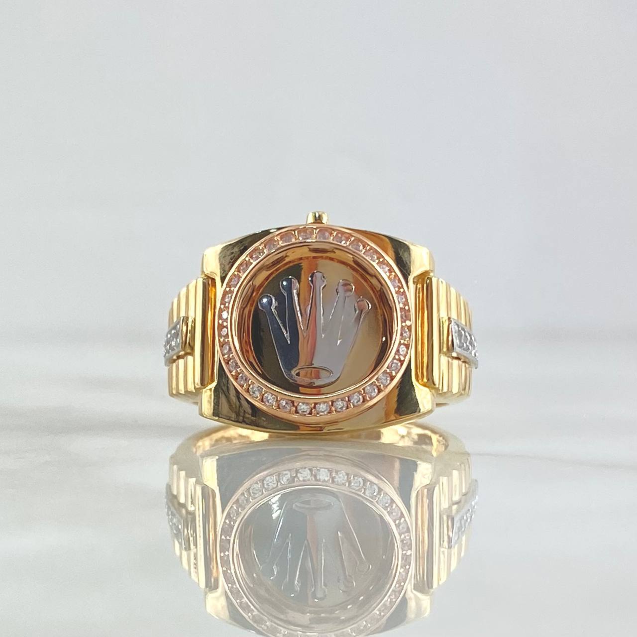 Anillo Corona Reloj Nautico 11.8gr / T11 / Circones Blancos Tres Oros 18K *