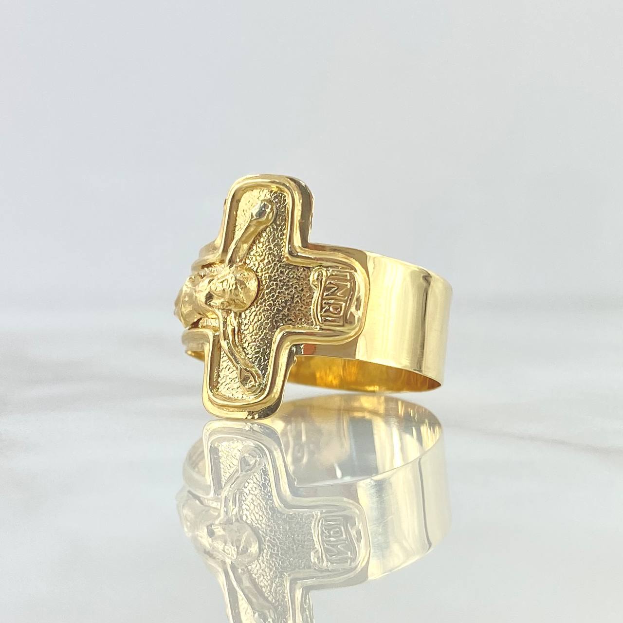 Anillo Cristo INRI 2.7gr / T10 3/4 / Mate Oro Amarillo 18K *