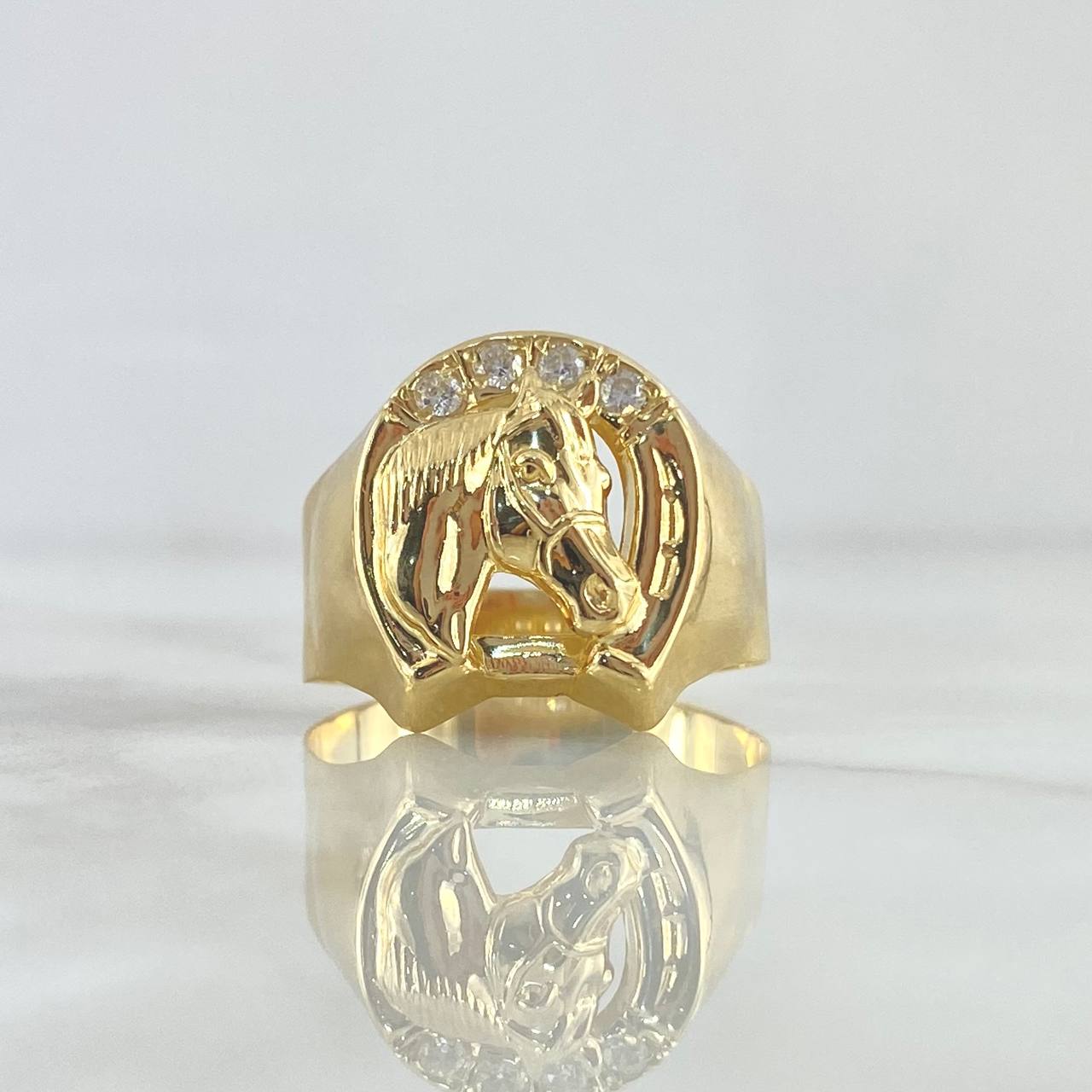 Anillo Herradura Caballo 3.25gr / T10 1/4 / Basteado Circones Blancos Oro Amarillo 18K *