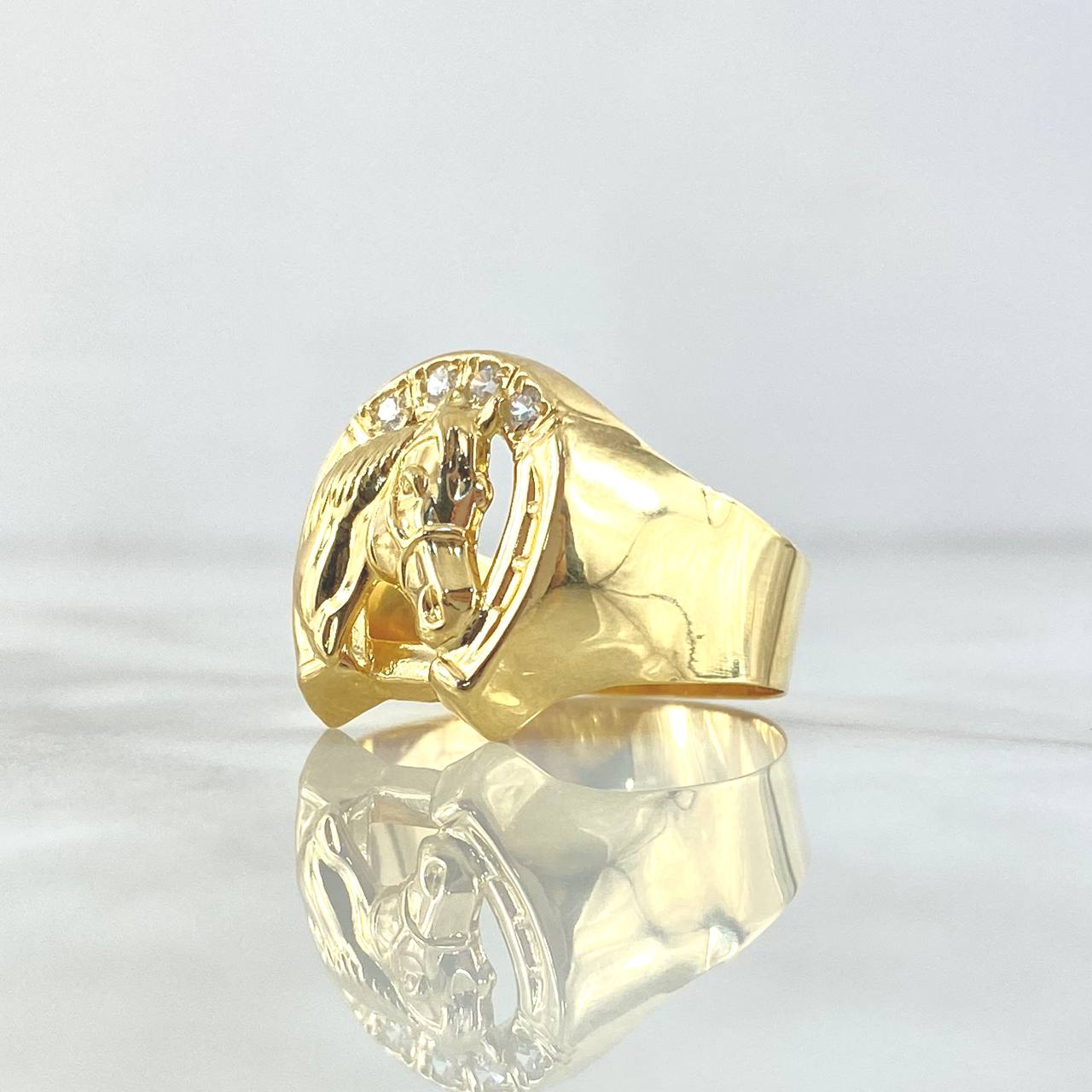 Anillo Herradura Caballo 3.25gr / T10 1/4 / Basteado Circones Blancos Oro Amarillo 18K *