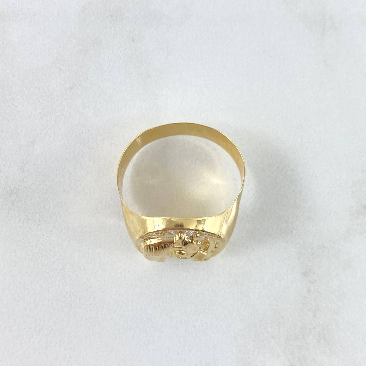 Anillo Herradura Caballo 3.25gr / T10 1/4 / Basteado Circones Blancos Oro Amarillo 18K *