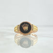 Anillo Sello Corona Escamado 4.05gr / T10 1/4 / Resina Negra Circones Blancos Dos Oros Amarillo Rosa 18K *