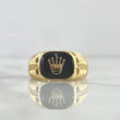 Anillo Sello Corona Rayado 3.9gr / T10 1/4 / Resina Negra Circones Blancos Oro Amarillo 18K *