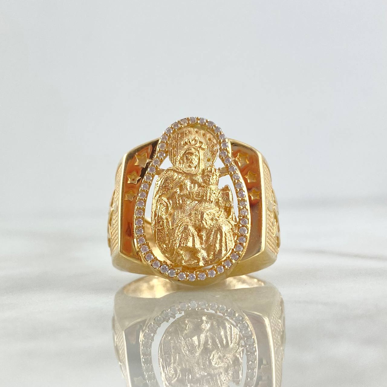 Anillo Virgen del Carmen 10.7gr / T10 / Circones Blancos Oro Amarillo