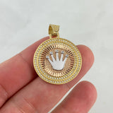 Dije Medalla Corona RX 7.3gr / 3.5cm / Circones Blancos Dos Oros Amarillo Rosa©