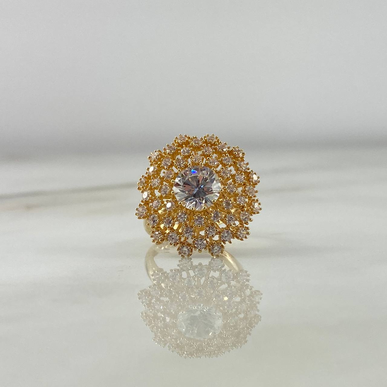 Anillo Flor De Loto 6.6gr / T6 / Circones Blancos Oro Amarillo©