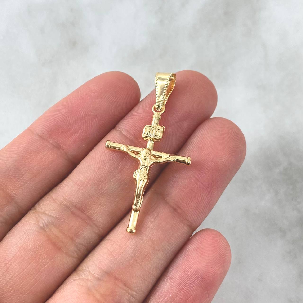 Dije Cruz Cristo 1.15gr / 3.6cm / Baston Cargador Punteado Oro Amarillo 18K *