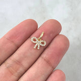 Dije Moño Corbatin 0.7gr / 1.4cm / Circones Blancos Oro Amarillo 18K *