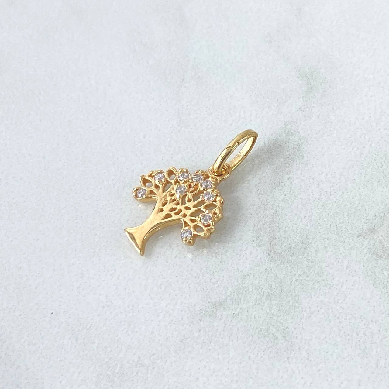 Dije Arbol de la Vida 1.05gr / 1.8cm / Silueta Circones Blancos Oro Amarillo 18K *