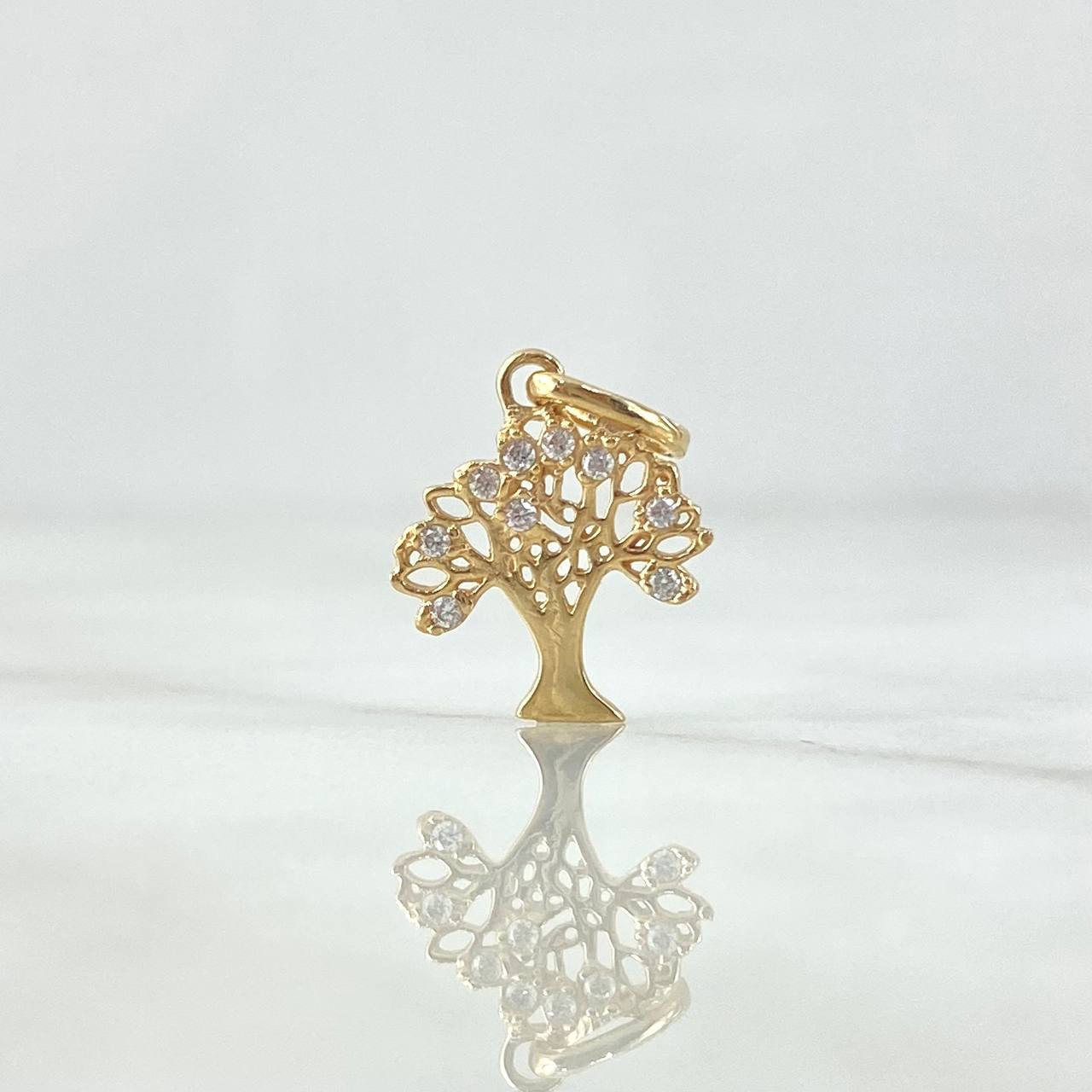 Dije Arbol de la Vida 1.05gr / 1.8cm / Silueta Circones Blancos Oro Amarillo 18K *