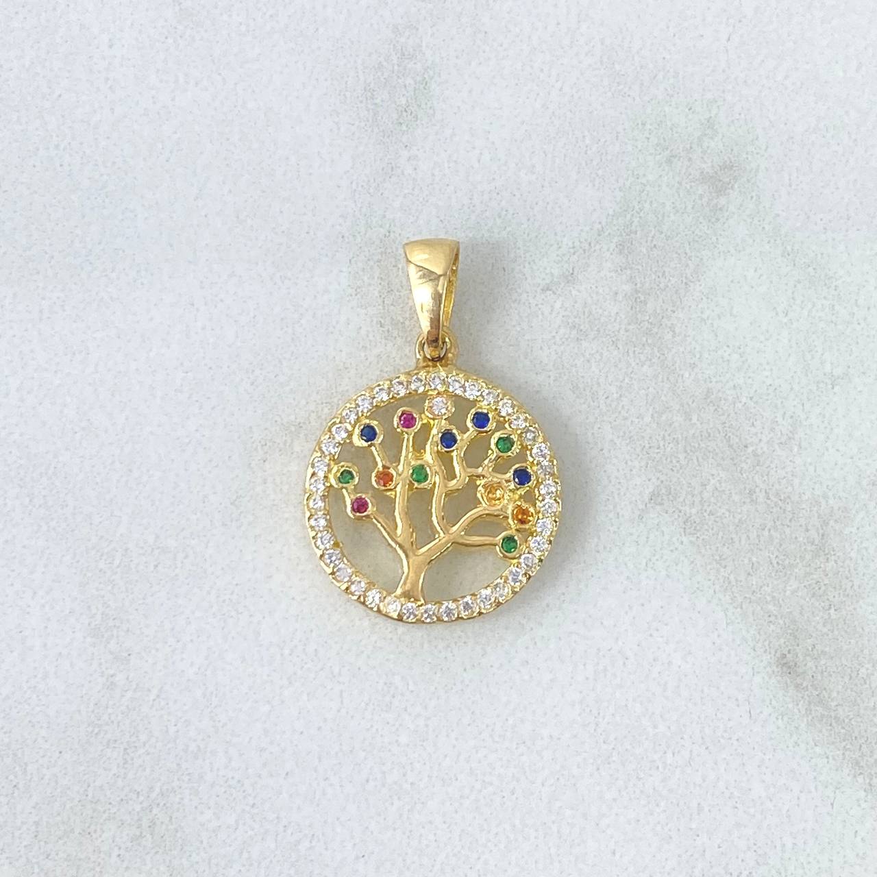 Dije Arbol de la Vida Circulo 2.6gr / 2.2cm / Circones Blancos Colores Oro Amarillo 18K *