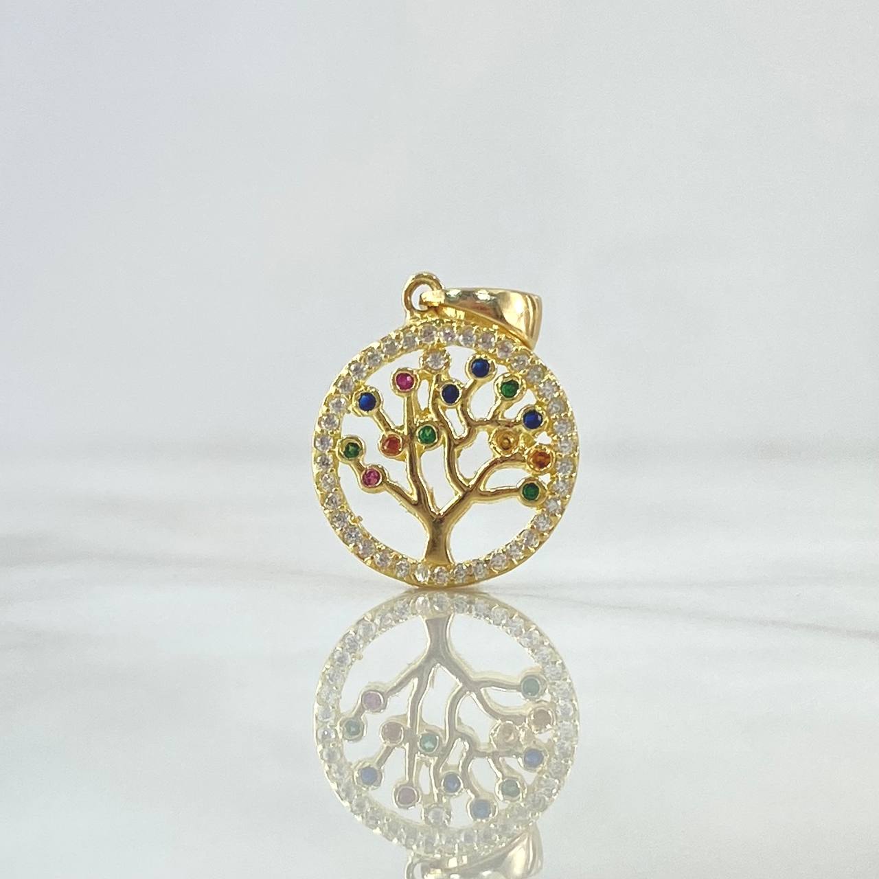 Dije Arbol de la Vida Circulo 2.6gr / 2.2cm / Circones Blancos Colores Oro Amarillo 18K *