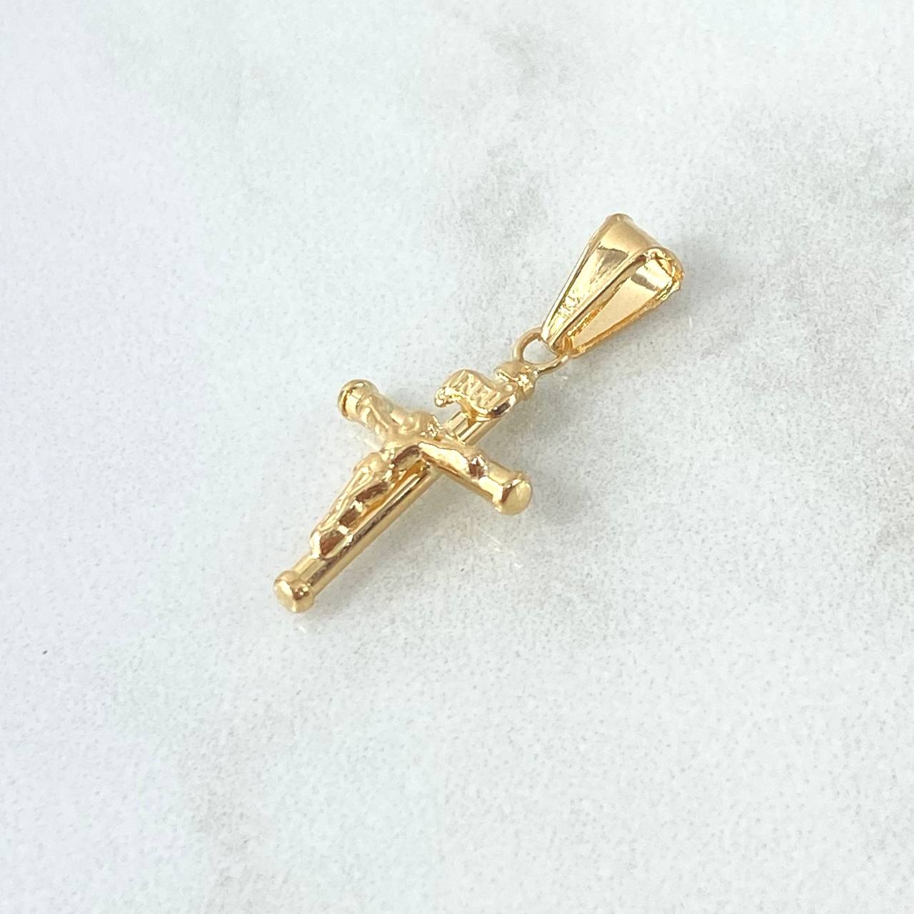 Dije Cruz Cristo 0.75gr / 2.6cm / Baston Cargador Liso Oro Amarillo 18K *