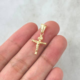 Dije Cruz Cristo Baston Liso 0.75gr / 2.5cm / Cargador Liso Oro Amarillo 18K