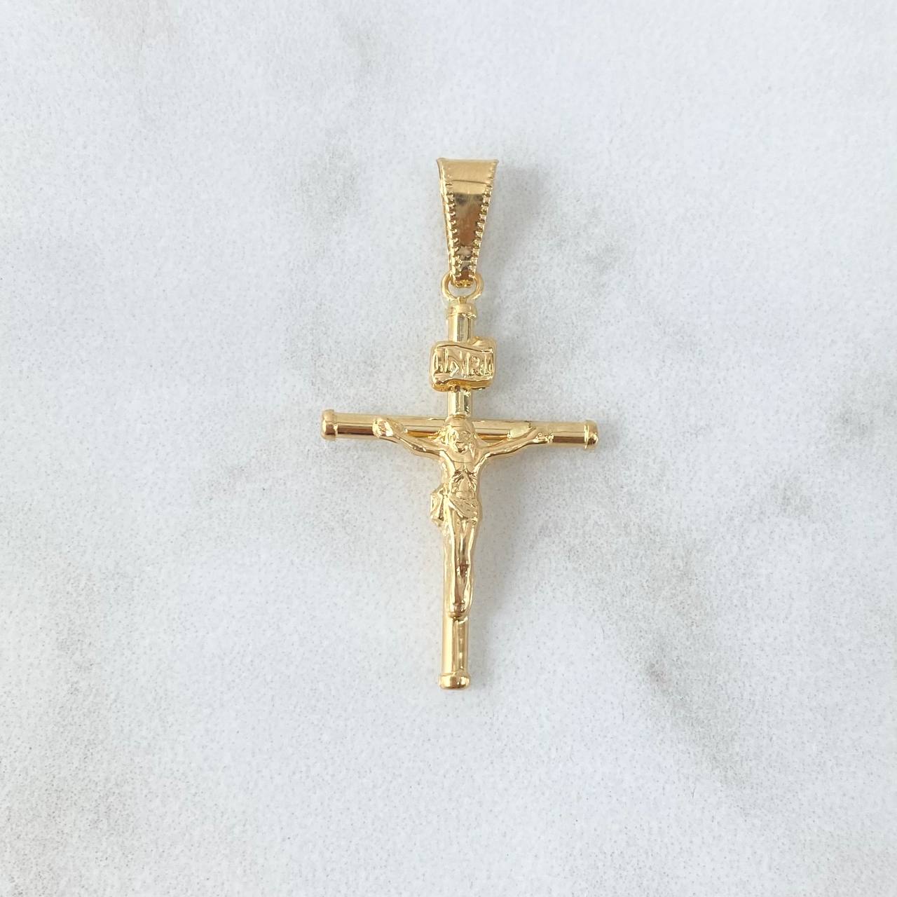 Dije Cruz Cristo 1.15gr / 3.6cm / Baston Cargador Punteado Oro Amarillo 18K *