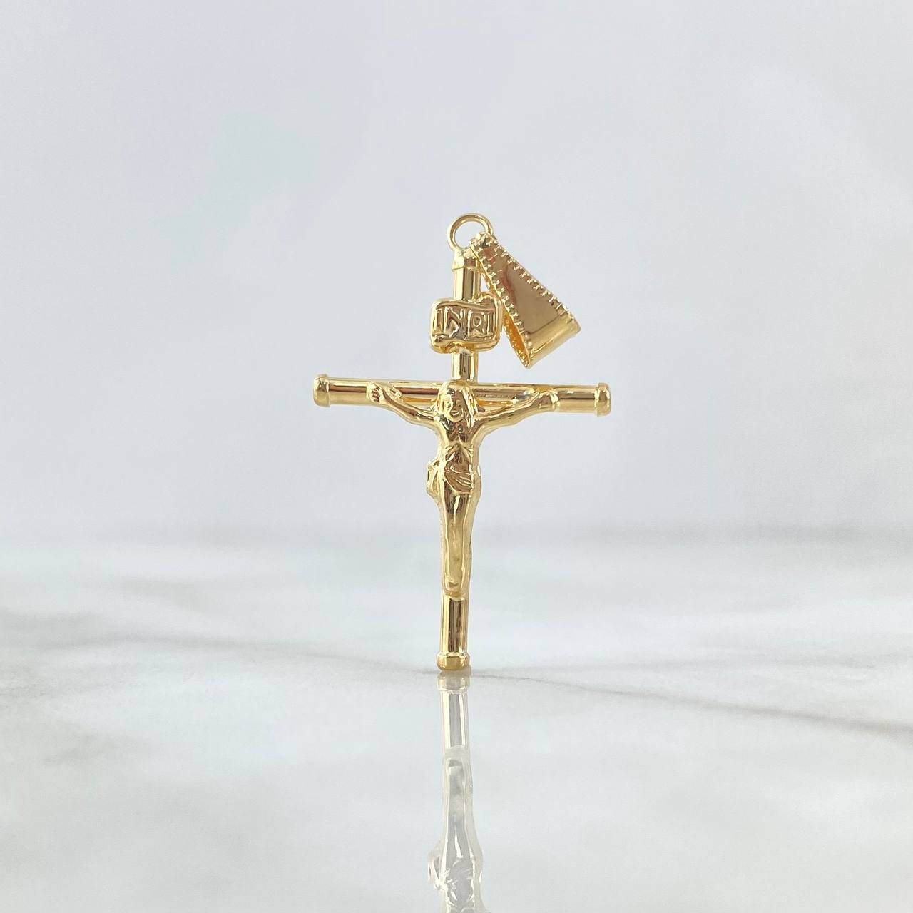 Dije Cruz Cristo 1.15gr / 3.6cm / Baston Cargador Punteado Oro Amarillo 18K *