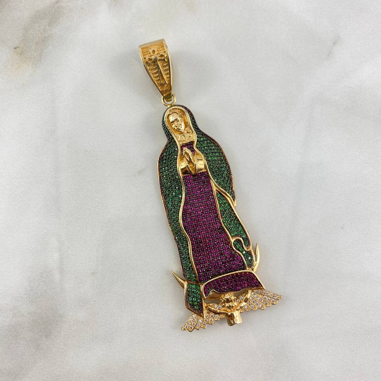 Dije Virgen Guadalupe 28.65gr / 9cm / Circones Blancos Verdes Fucsias Oro Amarillo ©