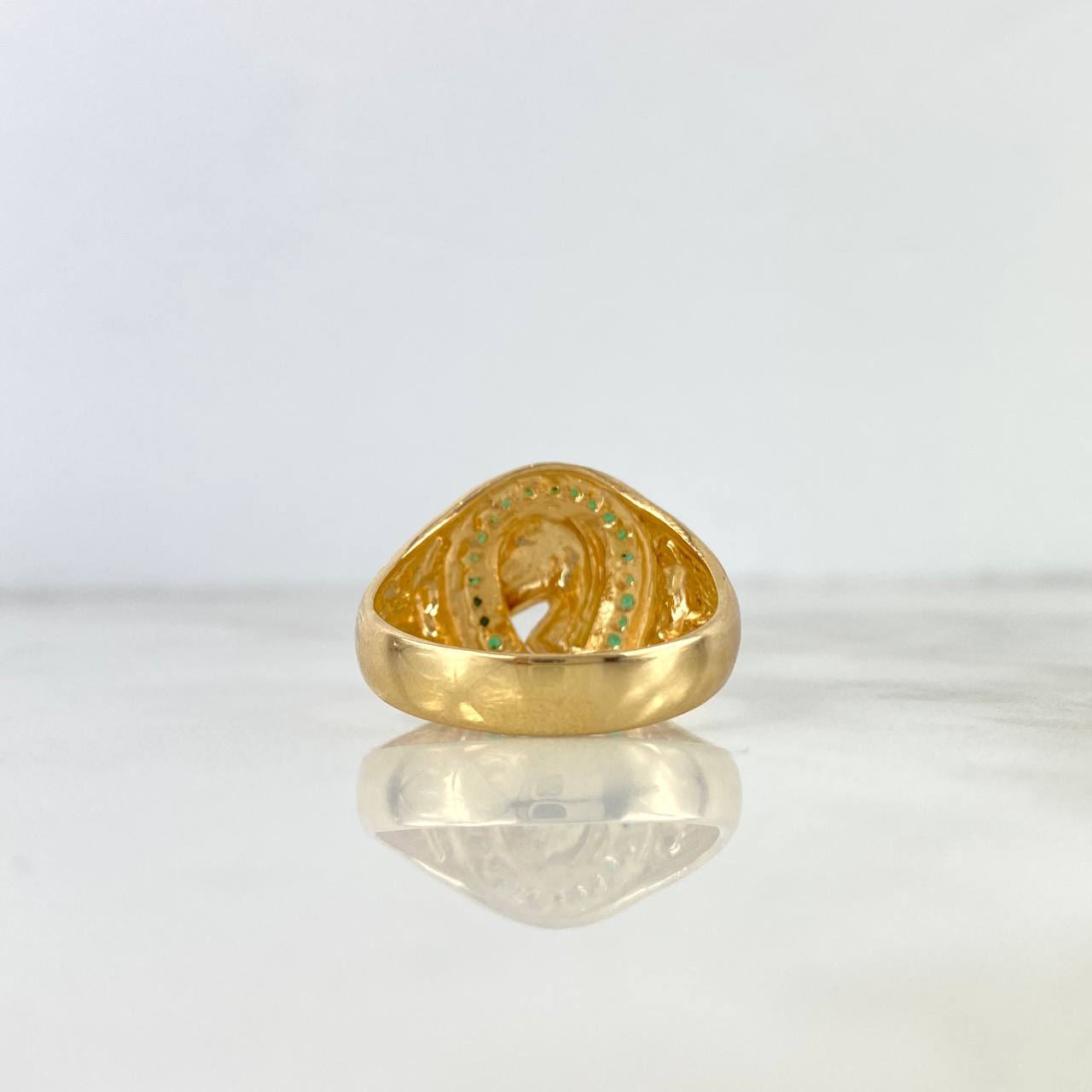 Anillo Herradura Caballo Toro 7.85gr / T11 / Circones Blancos Verdes Oro Amarillo *