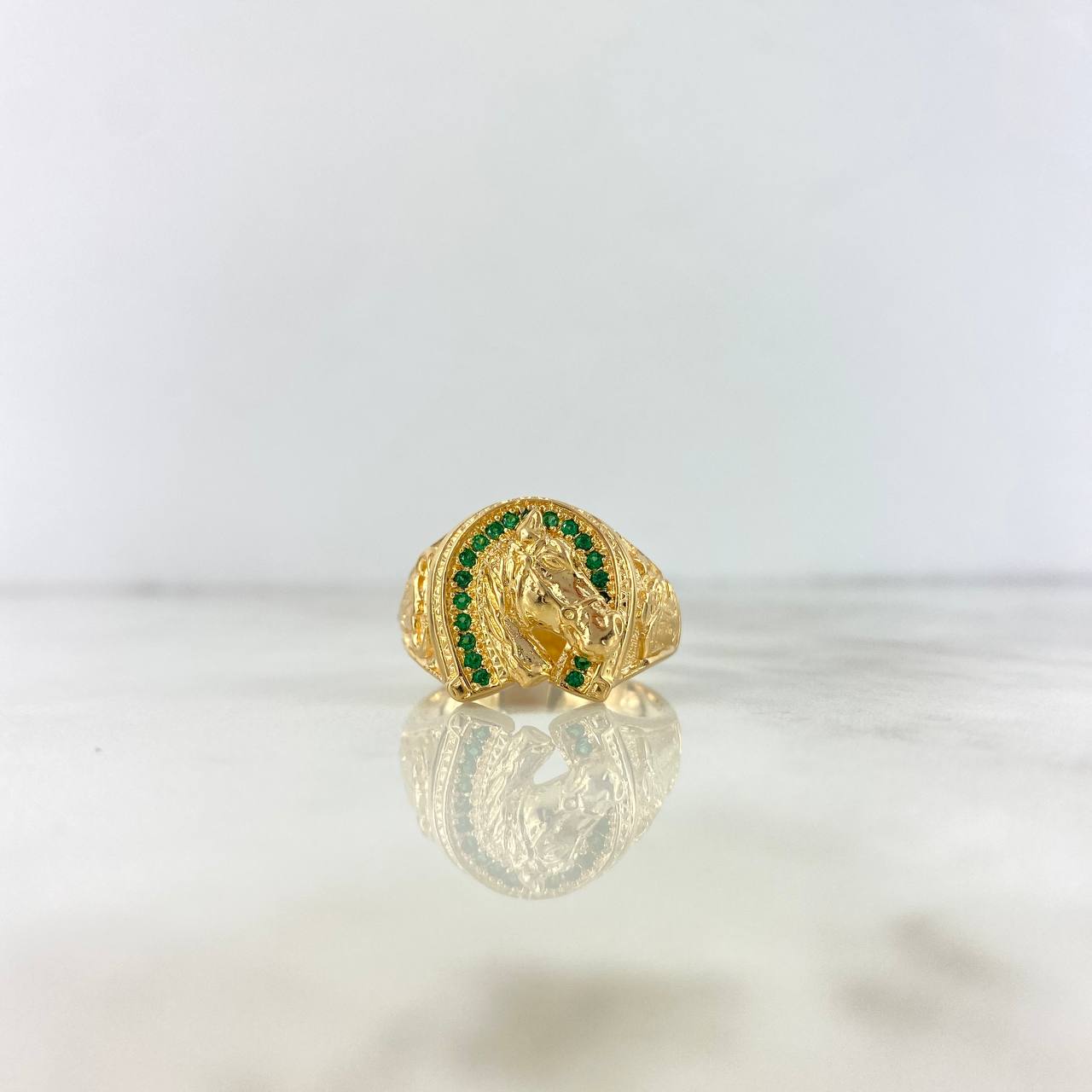 Anillo Herradura Caballo Toro 7.85gr / T11 / Circones Blancos Verdes Oro Amarillo *