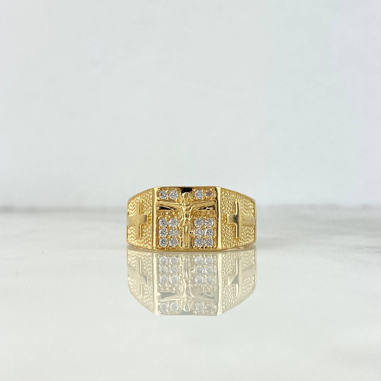 Anillo Cristo Cruces 5.15gr / T10 1/2 / Circones Blancos Oro Amarillo *