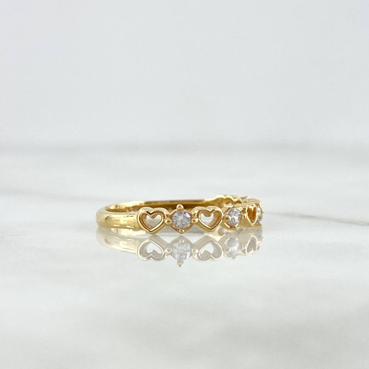 Anillo Corazones 1.6gr / T6 / Circones Blancos Oro Amarillo