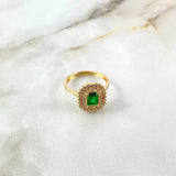 Anillo Solitario Halo 3.35gr / T7 1/4 / Circon Verde Blancos Oro Amarillo &